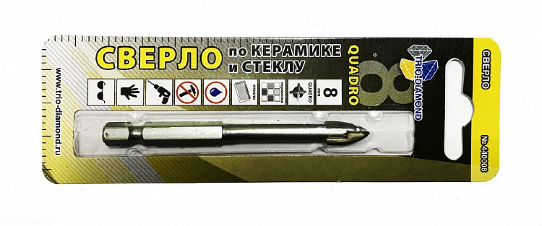 Сверло по стеклу и керамике КВАДРО 8мм ТРИО ДИАМАНТ 440008
