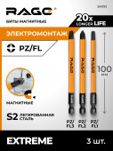Биты магнитные S2 PZ/FL1, PZ/FL2, PZ/FL3 x 100 мм 3 шт RAGE, арт. 554293
