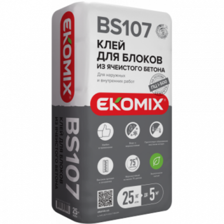 Смесь Экомикс "Клей для газобетона" BS 107 / 25 кг (48 м\паллета) Смесь Экомикс "Клей для газобетона" BS 107 / 25 кг (48 м\паллета)