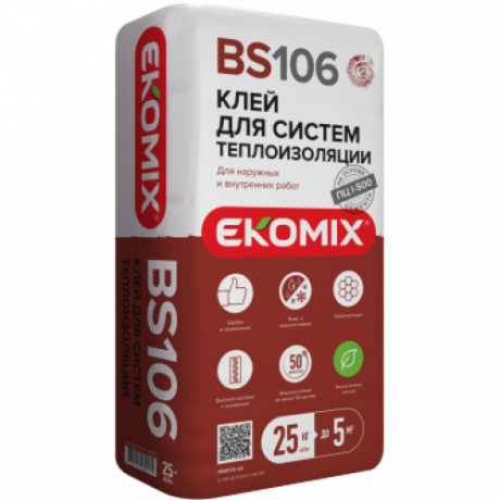 Смесь Экомикс "Клей для систем теплоизоляции" BS 106 / 25 кг (48 м\паллета) Смесь Экомикс "Клей для систем теплоизоляции" BS 106 / 25 кг (48 м\паллета)