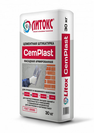 Литокс Цементная штукатурка фасадная "CemPlast" 30кг (49 шт/пал)