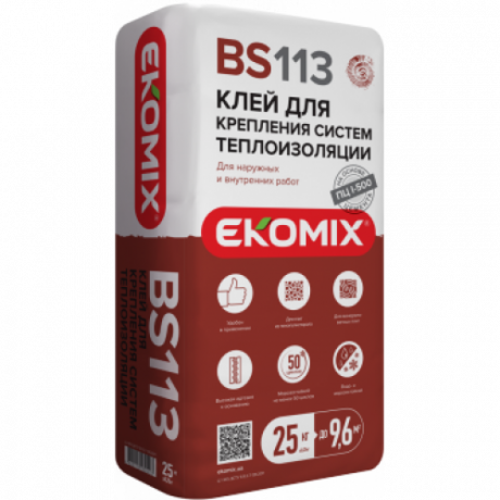 Смесь Экомикс "Клей для крепления систем теплоизоляции" BS 113 / 25 кг(48 м\паллета) Смесь Экомикс "Клей для крепления систем теплоизоляции" BS 113 / 25 кг(48 м\паллета)