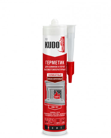 КУДО Герметик KUDO HOME KSK-707 для каминов и печей 1200С силикатный красно-корич. 280 мл (12шт/уп)